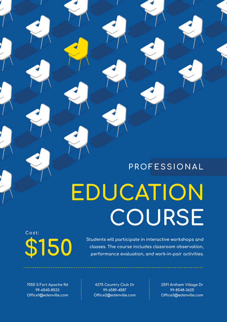 Educational Course Announcement with White Desks in Rows Poster B2 Design Template