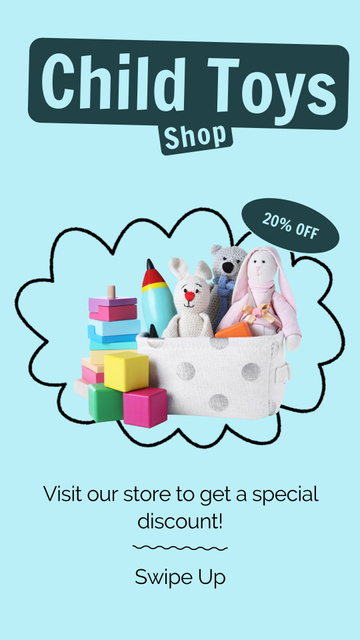 Discount on Box of Toys on Turquoise Instagram Video Story Modelo de Design