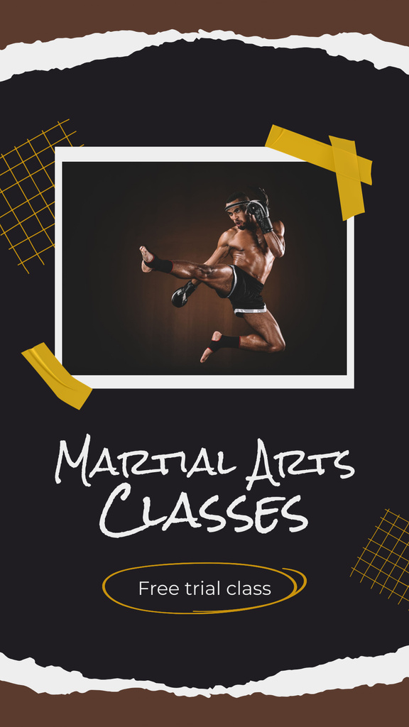 Martial Arts Classes Ad with Strong Boxer in Action Instagram Story Šablona návrhu