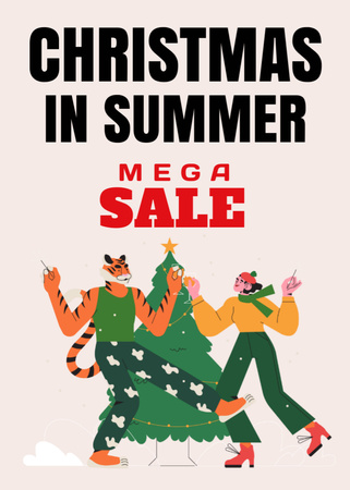 Modèle de visuel Summer Christmas Sale Announcement with Young Girl and Tiger  - Flayer