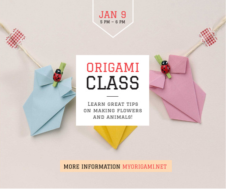 Plantilla de diseño de Guirnalda de papel de invitación de clases de origami Facebook 