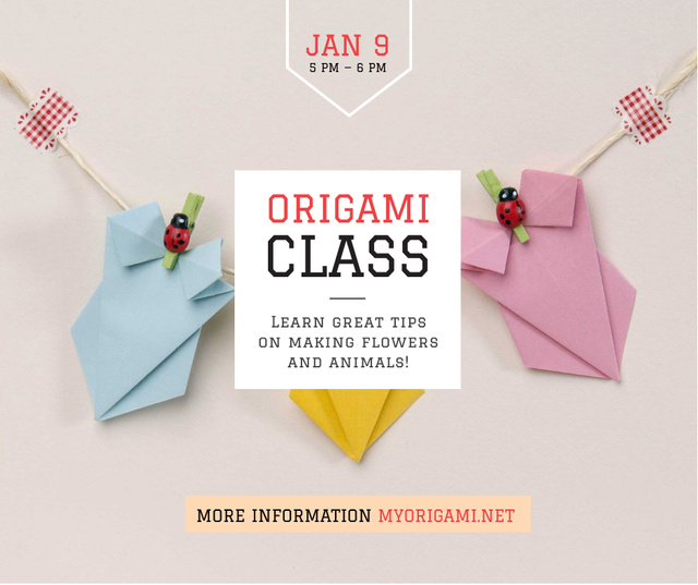 Origami Classes Invitation Paper Garland Facebook Modelo de Design