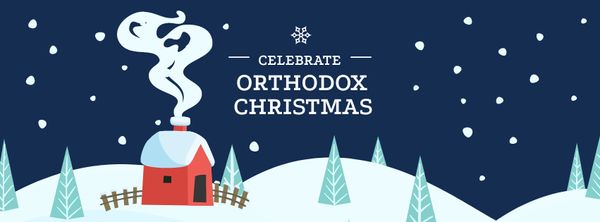 Orthodox Christmas Greeting with Snowy House