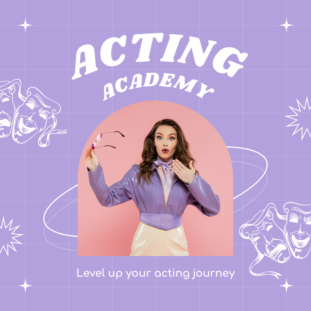 Acting Academy with Theater Mask Sketches Instagram – шаблон для дизайну