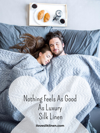 Plantilla de diseño de Anuncio de ropa de cama con pareja durmiendo en la cama Poster US 