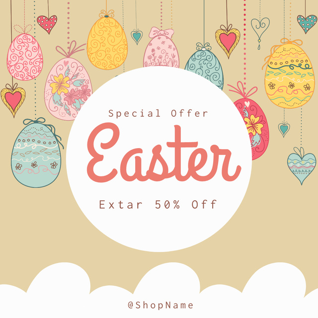 Easter Special Offer with Patterned Eggs Instagram Tasarım Şablonu