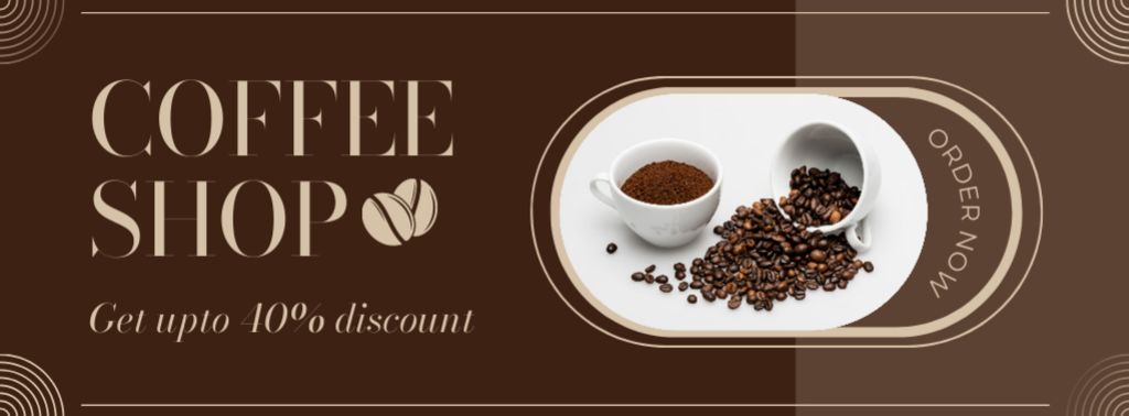Ontwerpsjabloon van Facebook cover van Coffee Shop Offering Discounts For Beverage And Roasted Coffee Beans