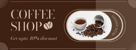 Coffee Shop Offering Discounts For Beverage And Roasted Coffee Beans Facebook cover Design Template