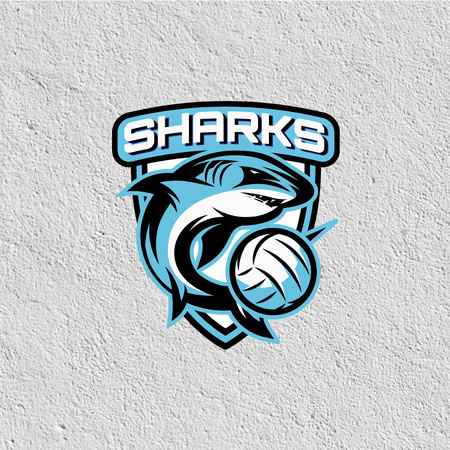Sport Team Emblem with Blue Shark Logo Design Template