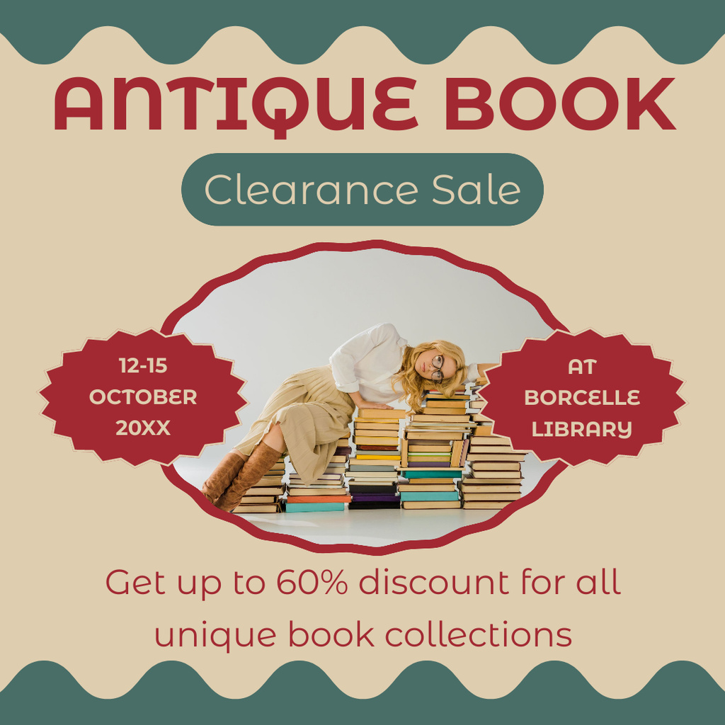 Distinctive Books On Clearance Sale At Library Instagram AD Πρότυπο σχεδίασης
