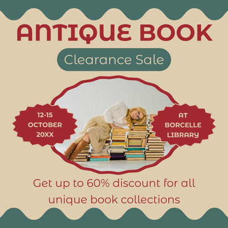 Distinctive Books On Clearance Sale At Library Instagram AD Design Template