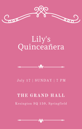 Announcement of Quinceañera Event In Pink Invitation 4.6x7.2in Design Template