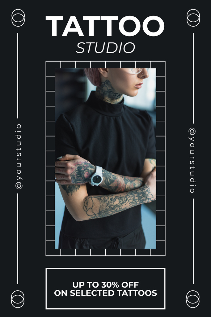 Ontwerpsjabloon van Pinterest van Sleeve Tattoos With Discount In Studio Offer