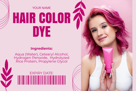 Pink Hair Color Dye Label Design Template