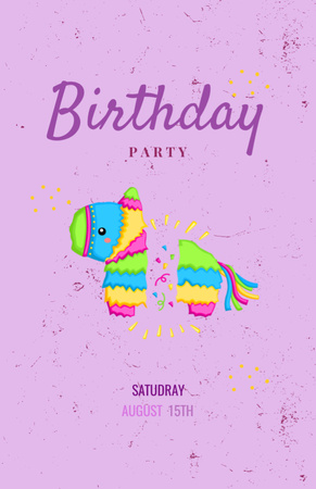 Birthday Party Announcement With Cute Colorful Pony Invitation 5.5x8.5in Tasarım Şablonu