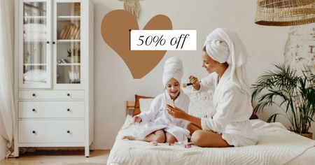 Discount Offer with Mother and Daughter doing Makeup Facebook AD Design Template