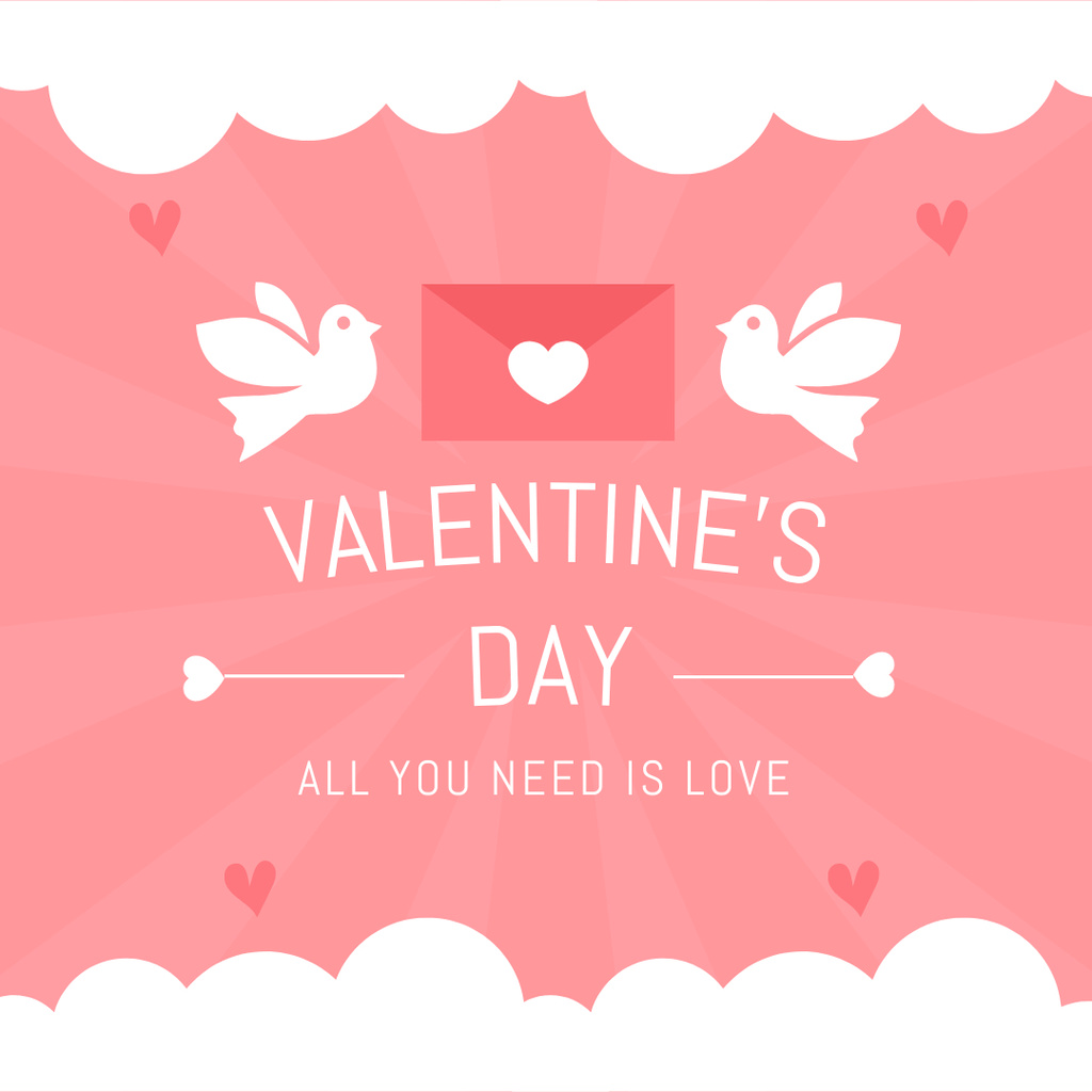 Happy Valentine's Day Greeting with White Doves Instagram AD – шаблон для дизайна