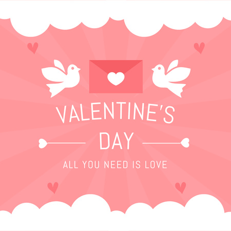 Happy Valentine's Day Greeting with White Doves Instagram AD Design Template