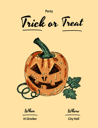 Halloween Party Announcement with Pumpkin Invitation 13.9x10.7cm Design Template