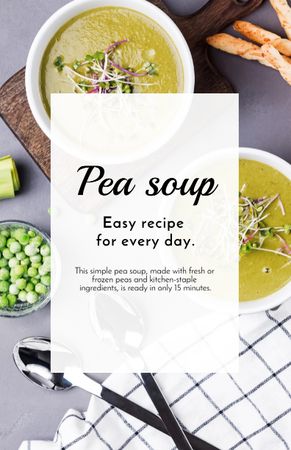 Designvorlage Pea Soup in Bowls with Ingredients on Table für Recipe Card