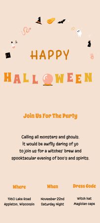 Halloween Party Announcement with Holiday Attributes Invitation 9.5x21cm Modelo de Design