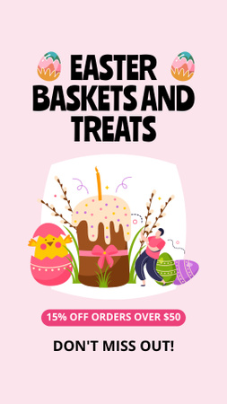 Offer of Easter Baskets and Treats with Painted Eggs Instagram Video Story Design Template