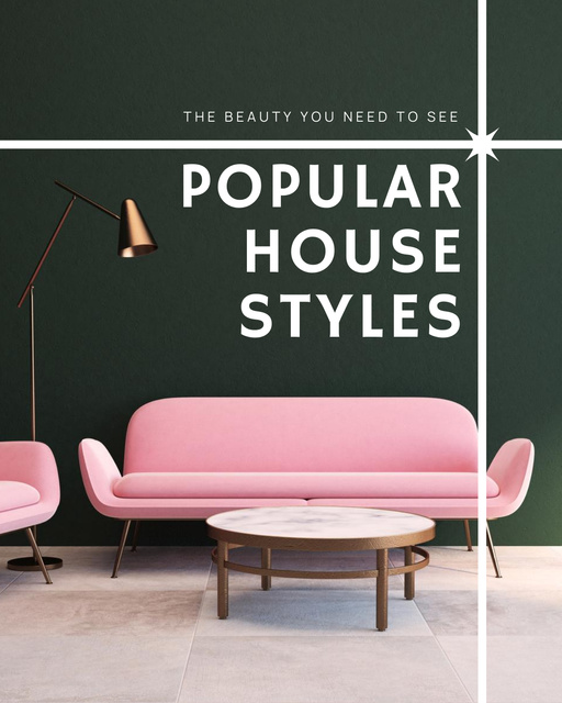 House Styles Ad on Green and Pink Poster 16x20in Πρότυπο σχεδίασης