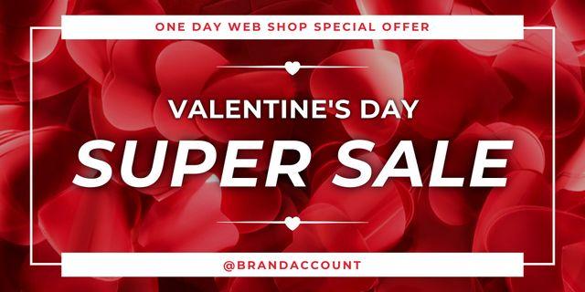 Valentine's Day Super Sale with Red Petals Twitter Design Template