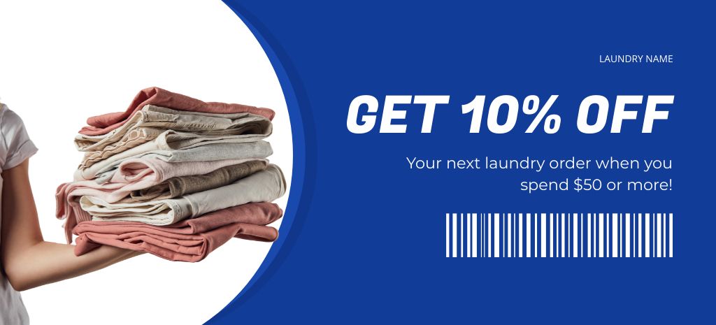 Offer Discounts on Laundry Service with Stack of Clean Towels Coupon 3.75x8.25in Πρότυπο σχεδίασης