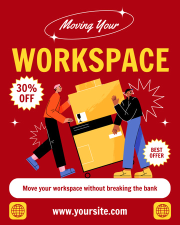 Services of Workplace Transforming and Moving with Discount Instagram Post Vertical Design Template
