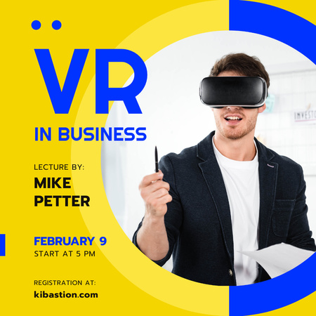 Virtual Reality Guide Businessman in VR Glasses Instagram Design Template
