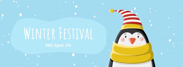 Cute winter penguin in hat Facebook Video cover – шаблон для дизайну