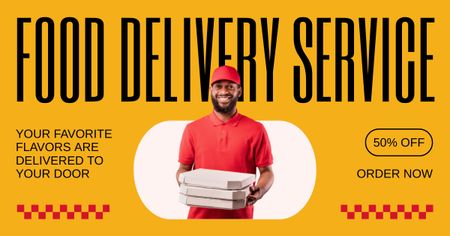 Food Delivery Service Offer with Friendly Courier Facebook AD Design Template