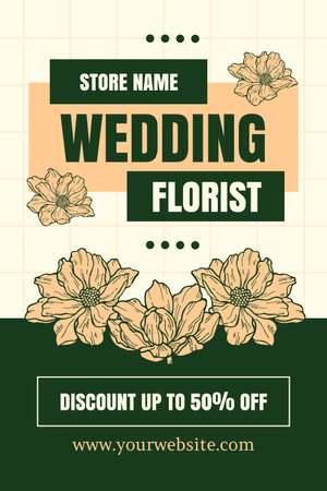 Plantilla de diseño de Anuncio de servicios de floristería de bodas en verde Pinterest 