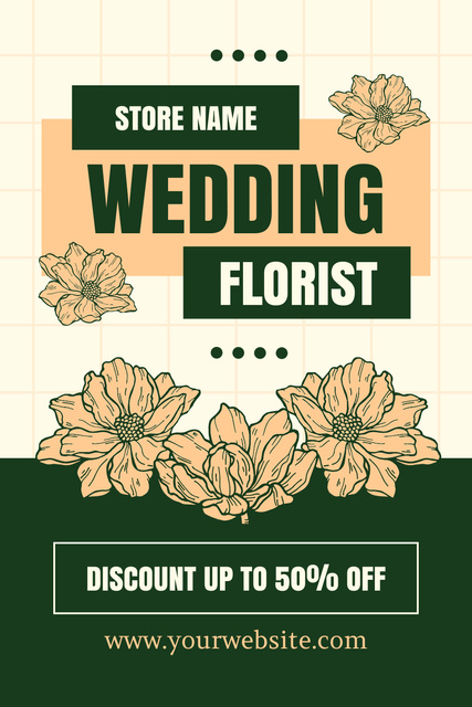 Ontwerpsjabloon van Pinterest van Wedding Florist Services Announcement on Green