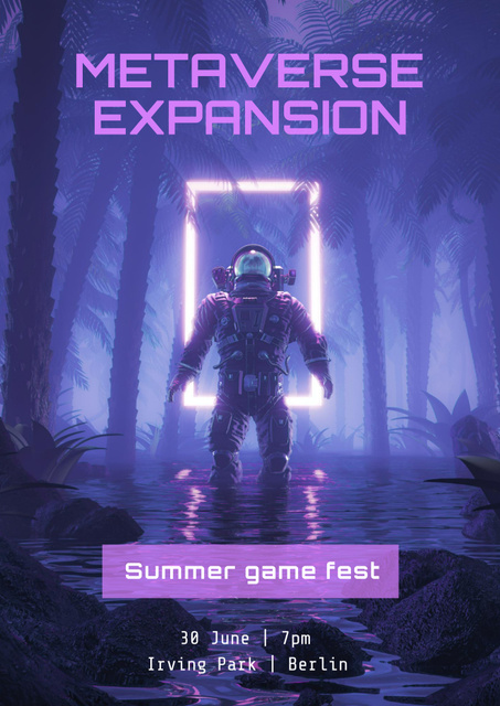 Game Festival Announcement with Purple Forest Poster B2 Design Template