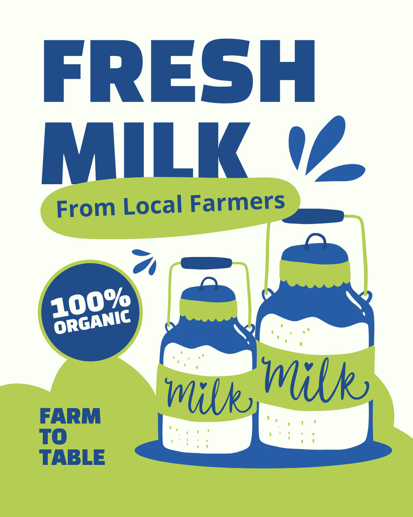 Designvorlage Fresh Organic Milk and Dairy für Instagram Post Vertical