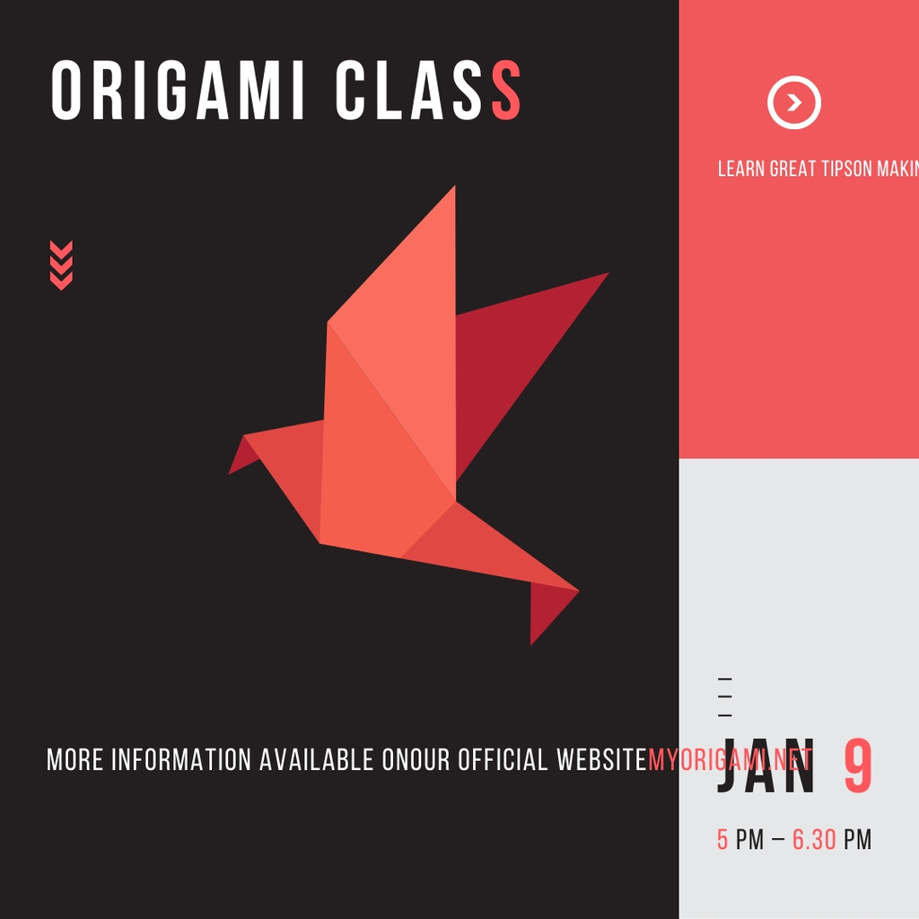 Szablon projektu Origami Classes Invitation Paper Bird in Red Instagram AD