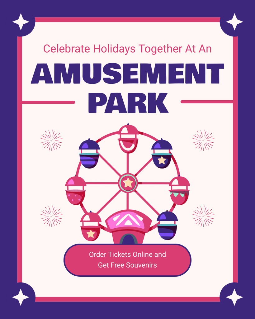 Ontwerpsjabloon van Instagram Post Vertical van Amusement Park Offering Free Souvenirs And Ferris Wheel