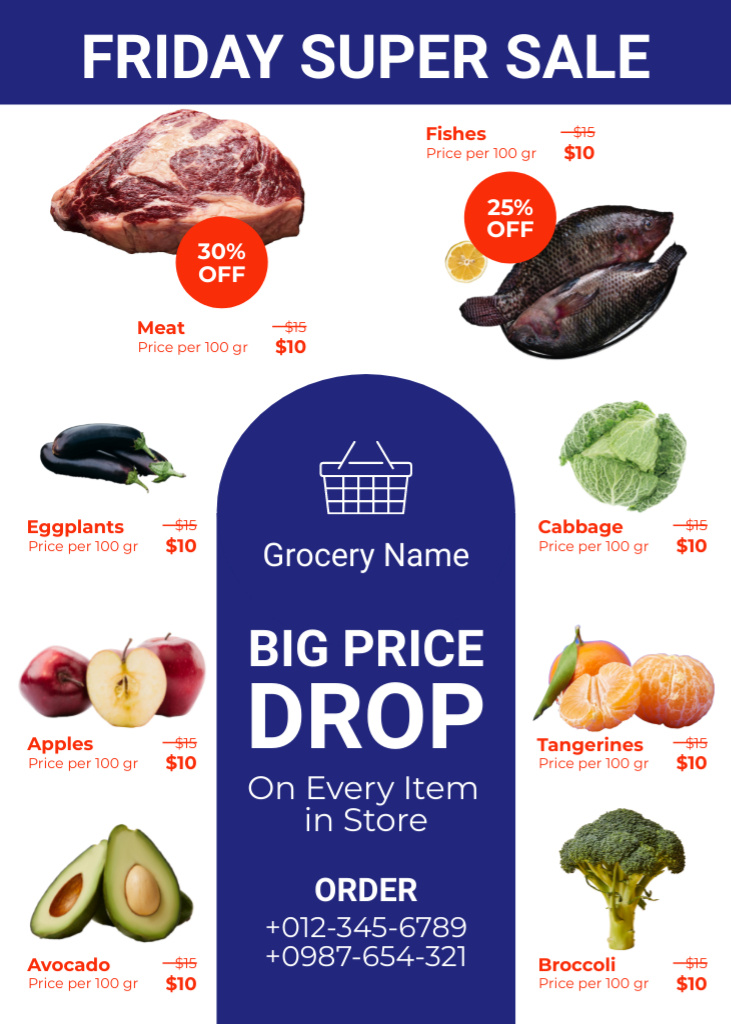 Grocery Friday Sale Offer For Veggies And Fruits Flayerデザインテンプレート