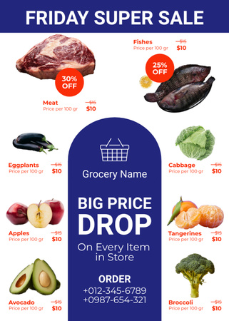 Grocery Friday Sale Offer For Veggies And Fruits Flayer Design Template