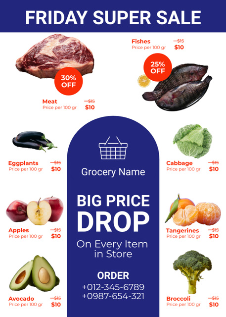 Designvorlage Grocery Friday Sale Offer For Veggies And Fruits für Flayer