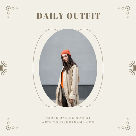 Plantilla de diseño de colección de trajes diarios con mujer de abrigo Instagram 