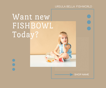 Ad Sale New Fish Bowl with Little Girl Large Rectangle Design Template