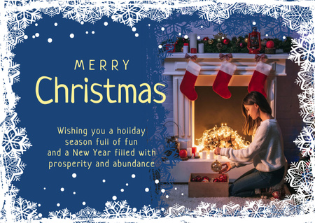 boldog karácsonyt üdvözlő nő ajándékokkal Card tervezősablon
