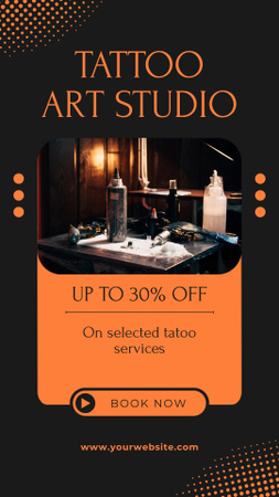 Tattoo Art Studio With Discount For Services Instagram Story Design Template