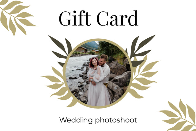 Designvorlage Wedding Photoshoot Offer with Beautiful Couple by River für Gift Certificate