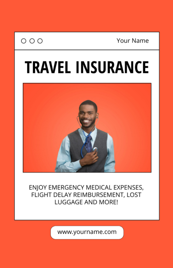 Travel Insurance Offer with Young African American Businessman Flyer 5.5x8.5in Modelo de Design