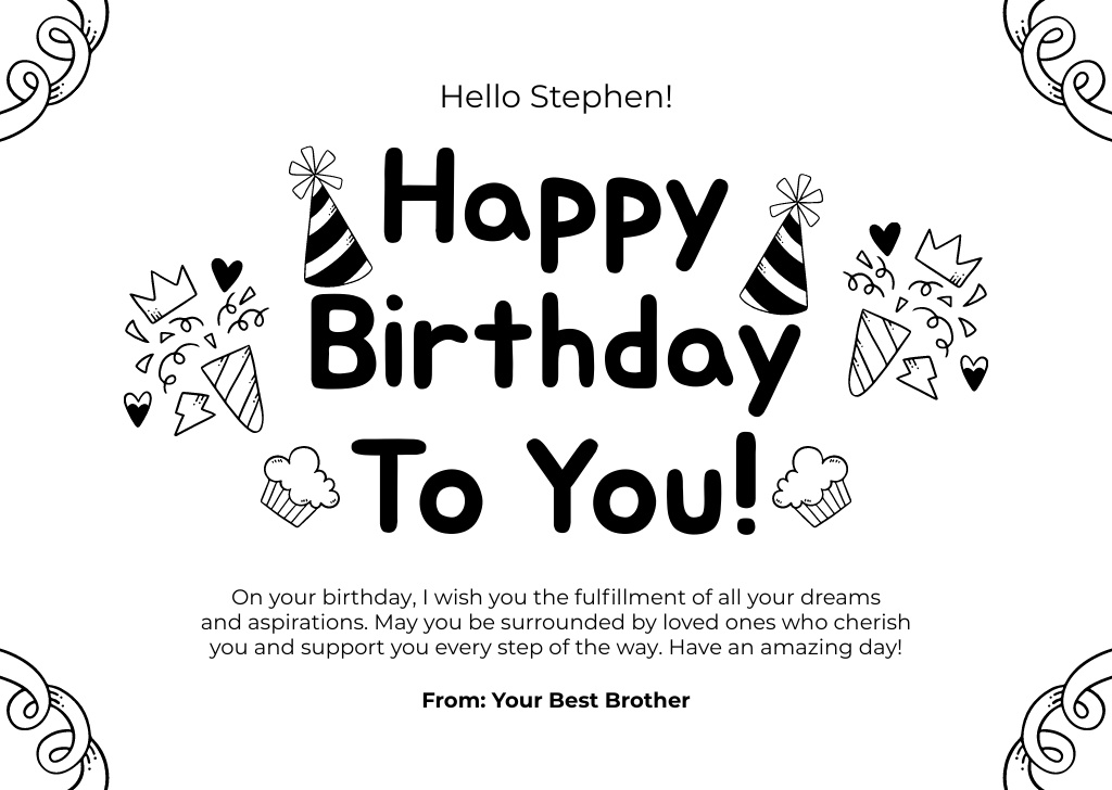 Platilla de diseño Black and White Happy Birthday Card