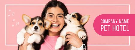 Smiling Young Woman Holding Corgi Puppies Facebook Video cover Design Template